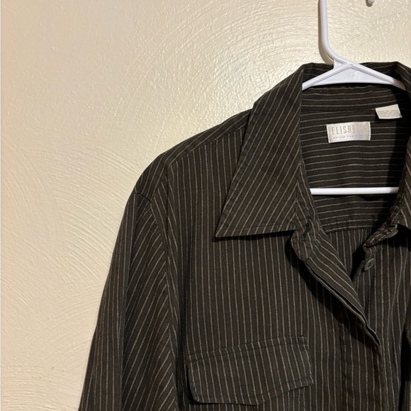 Claiborne Women's Black Pinstripe Button Down Shirt - Picture 6 of 8
